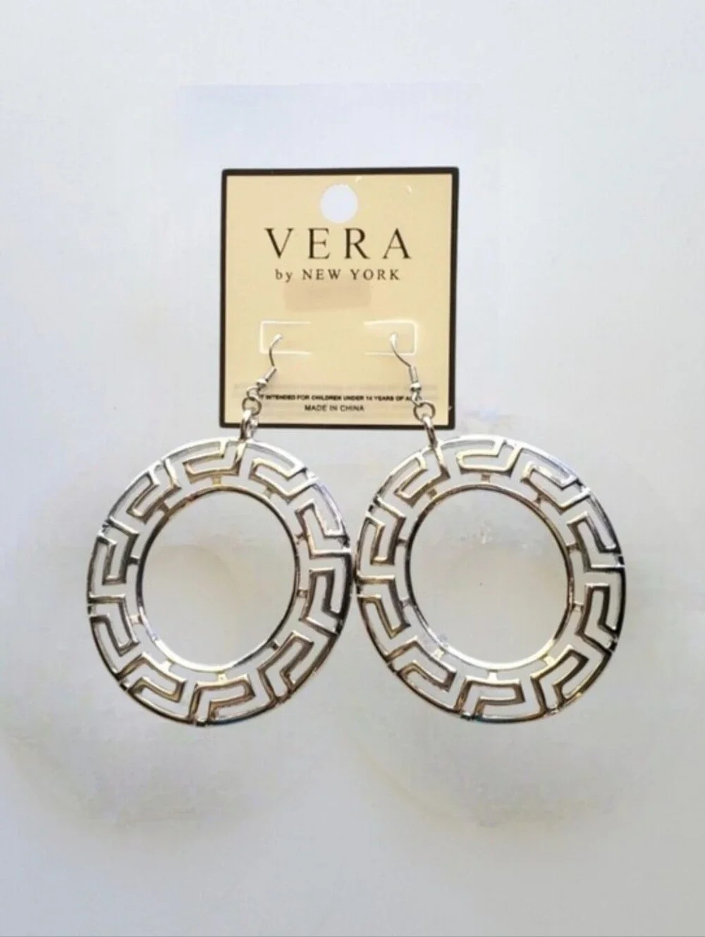 Greek Key Dangle Hoop Earrings - Vintage Design